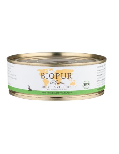 Biopur natural wet food for adult dogs with spelt chicken zucchini.