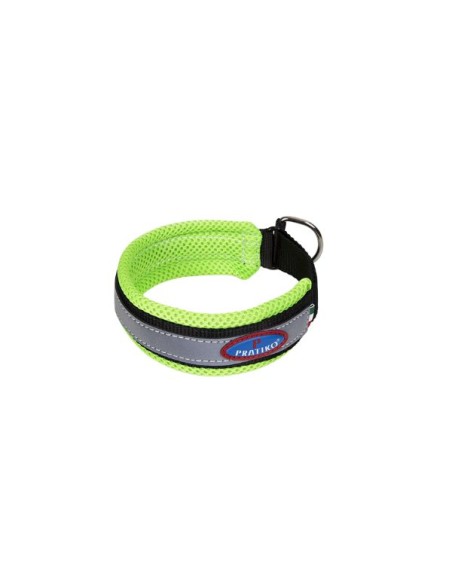 Collare per cani a semi strozzo di Pratiko Pet verde con banda riflettente