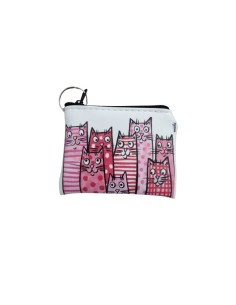 ecoleather coin holder  'gatti rosa' illustrated by Vania Bellosi