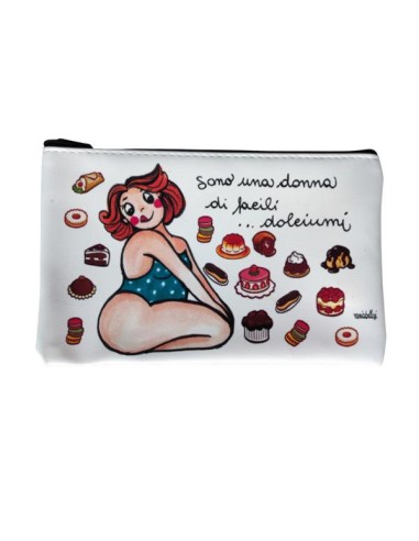 Ecoleather zip clutch bag 'donna di facili dolciumi'