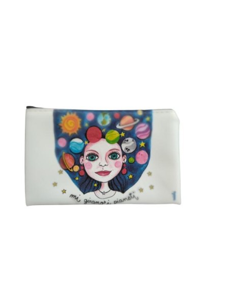 ecoleather zip clutch bag 'mi girano i pianeti'