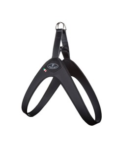 Pettorina per cani nera, modello Basic con chiusura a clip di Pratiko Pet. Prodotto artigianale Made in Italy.