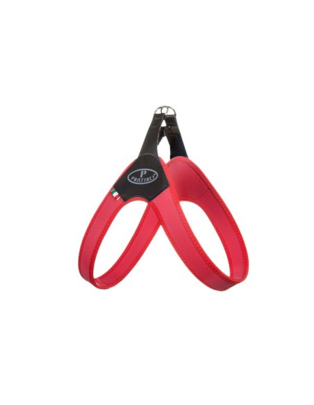 Pettorina per cani colore rosso, modello Basic con chiusura a clip di Pratiko Pet. Prodotto artigianale Made in Italy.