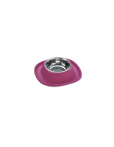 Stainless steel dogs and cats bowl, set with coloured soft touch under-bowl mat.