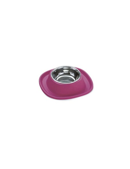 Stainless steel dogs and cats bowl, set with coloured soft touch under-bowl mat.