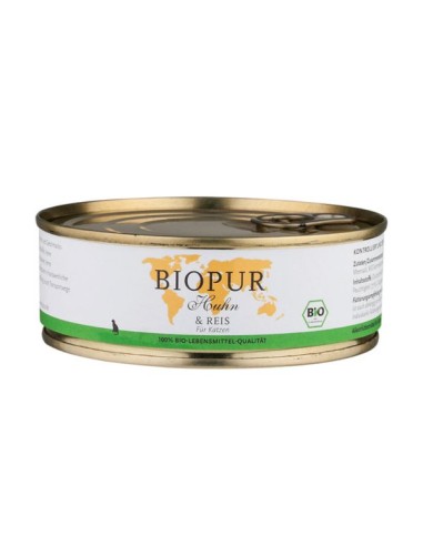 Wet cat food made from chicken and organic rice biopur