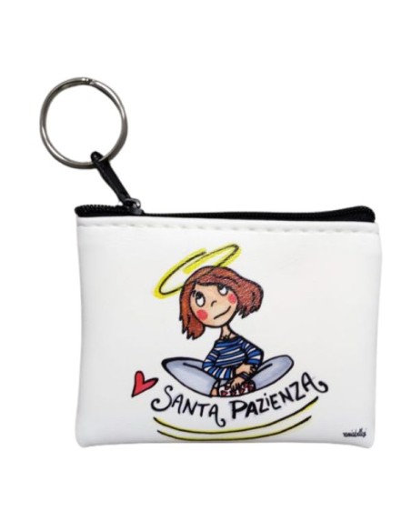 portamonete illustrato da vania bellosi santa pazienza con anella portachiavi