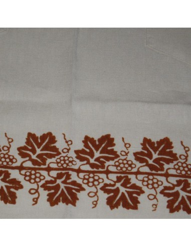 Detail of the authentic woodblock stamp on natural linen fabric.