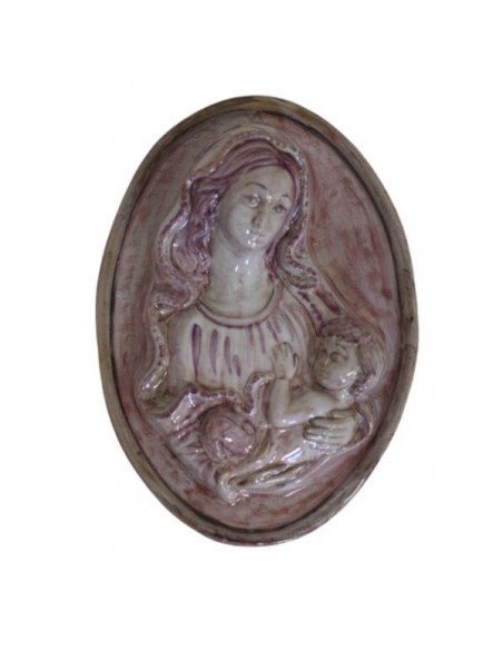 Immagine sacra bassorilievo in ceramica Madonna con bambino