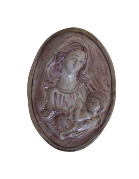 Immagine sacra bassorilievo in ceramica Madonna con bambino