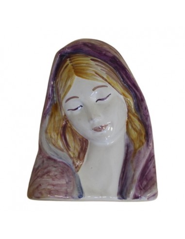 Hand painted Madonna in ceramic relief. Made in Faenza, Italy