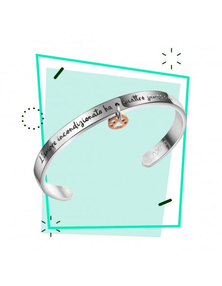 Unconditional love engraved steel bracelet with paw charm