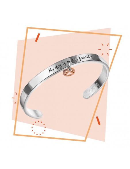 Bracciale rigido a fascia in acciaio inciso per dog lovers