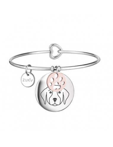 Golden retrievers engraved steel bracelet with paw charm. Made in Italy