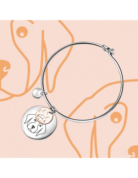 Golden retrievers engraved steel bracelet with paw charm. Made in Italy by Zuki. For golden retrievers lovers