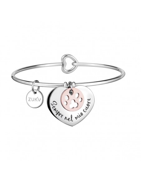 Heart and paw charm steel bracelet