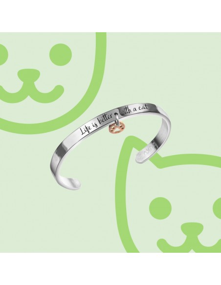 Life is better with a cat engraved steel bracelet Zuky