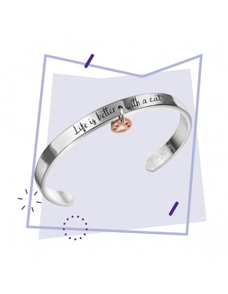 Life is better with a cat engraved steel bracelet Zuky