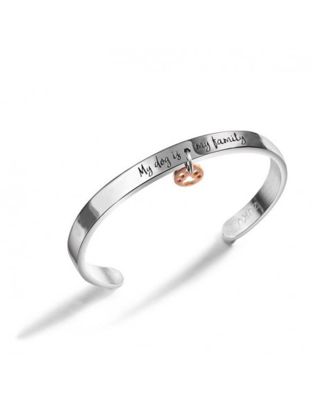 Bracciale rigido a fascia in acciaio inciso per dog lovers