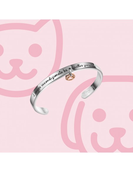 Amore incondizionato engraved steel bracelet with paw charm