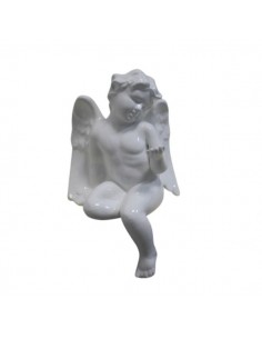 Angelo in maiolica smaltato colore bianco