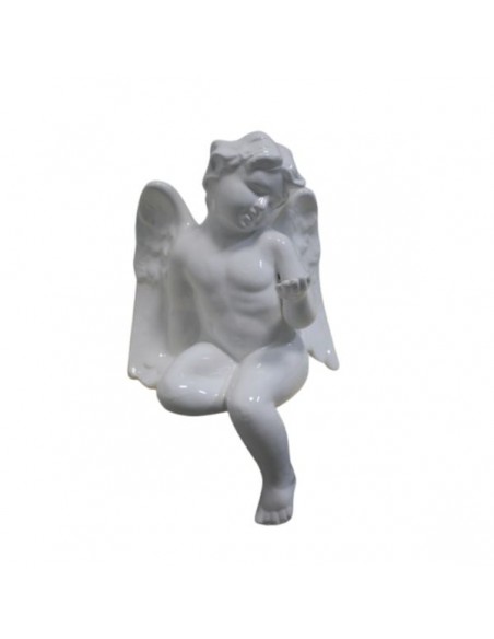 Angelo in maiolica smaltato colore bianco