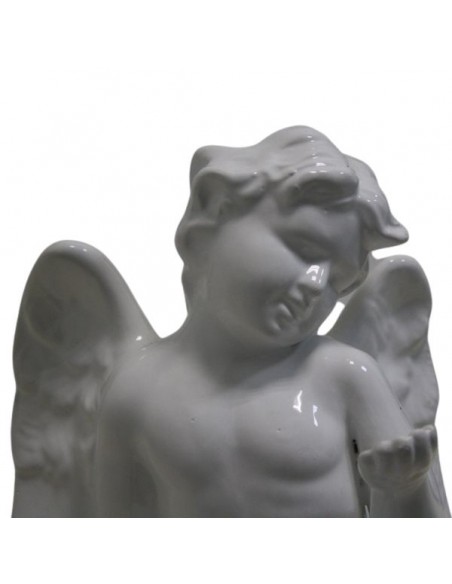 Angelo in maiolica smaltato colore bianco
