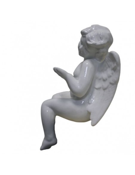 Angelo in maiolica smaltato colore bianco