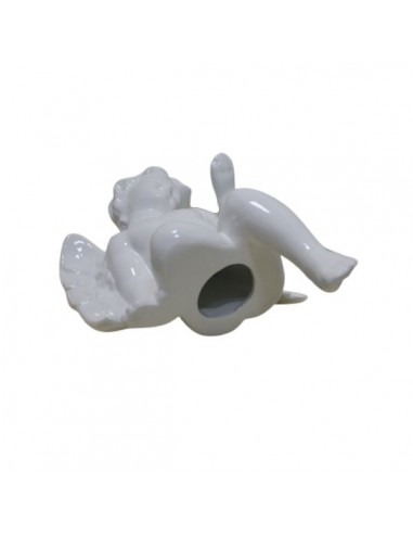 Angelo in maiolica smaltato colore bianco