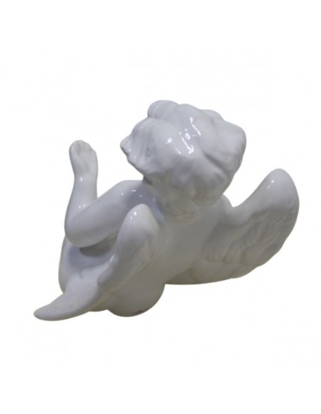 Angelo in maiolica smaltato colore bianco