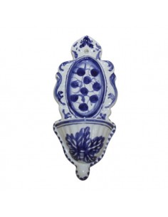 Acquasantiera a foglia blu da collezione in ceramica di Faenza