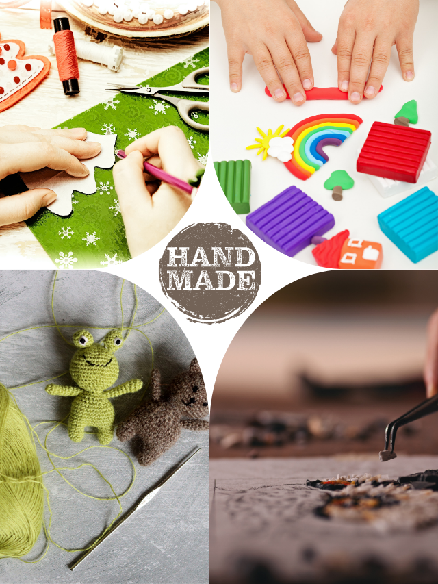 Collage di foto hobby creativi: kit uncinetto amigurumi, materiali per mosaico, pasta polimerica e arte della carta - Shop botteghecreative.com